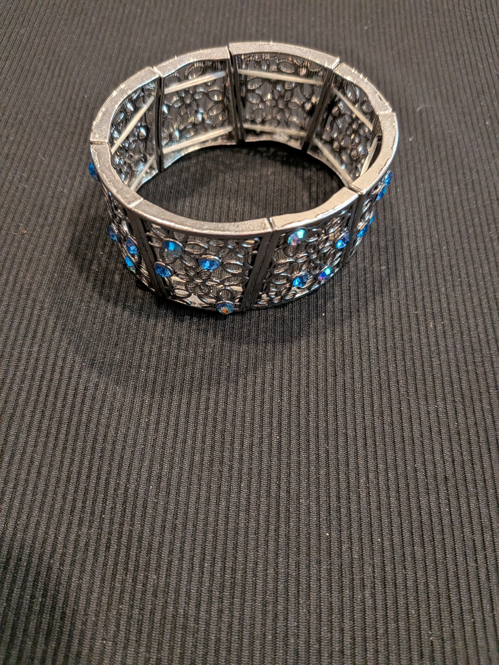 B#4: Fashion Rhinestone Stretch Bracelet - Blue and Gunmetal